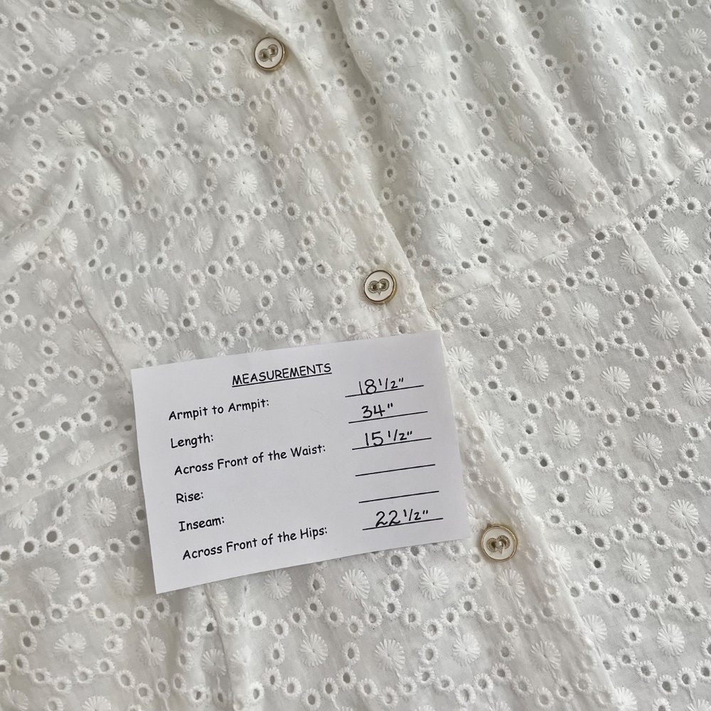 CAROLINE CONSTAS Bel Buttoned Cotton Mini Dress White Eyelet Bridal Shower Small - Picture 16 of 16